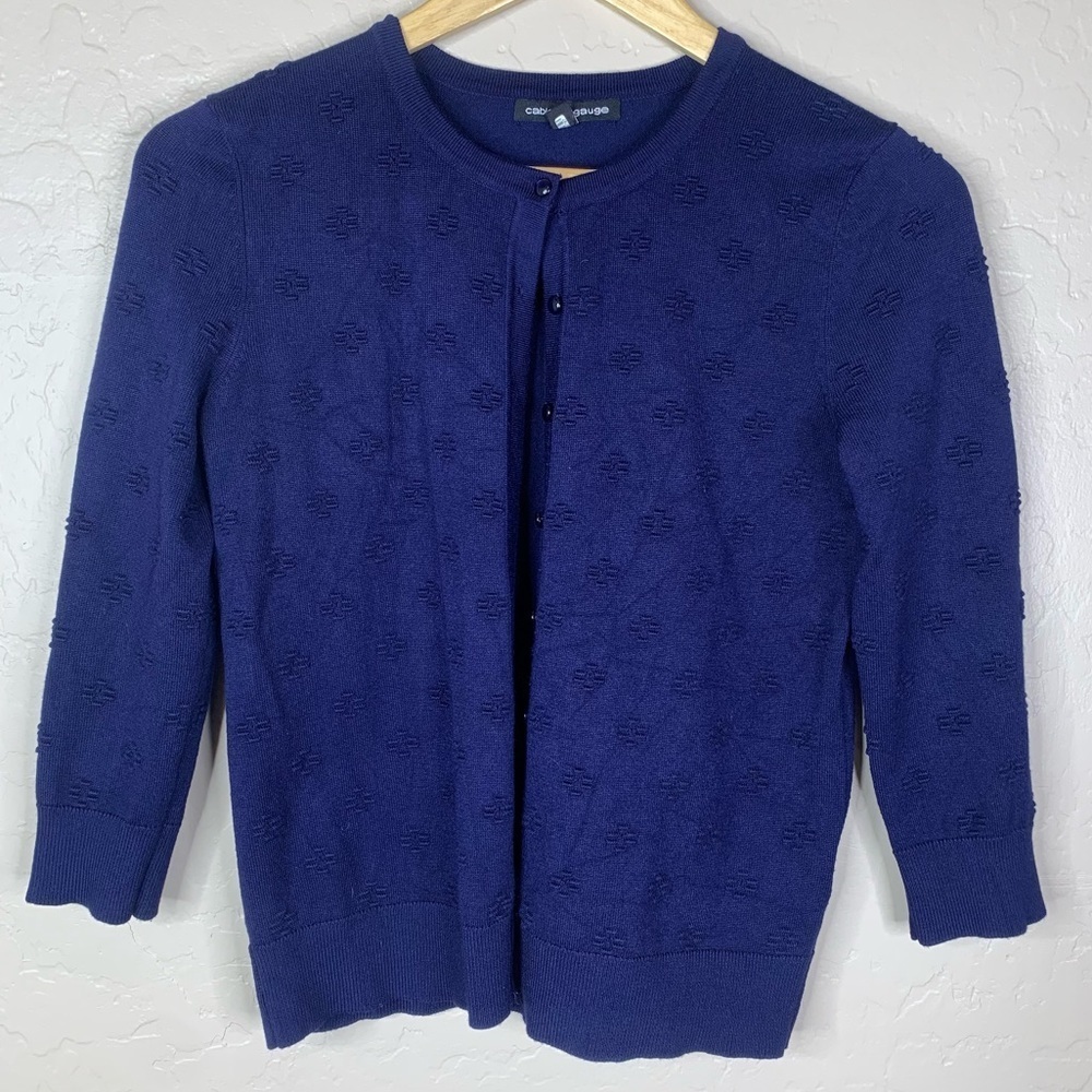 Cable & Gauge Navy Embroidered Floral Cardigan Sweater